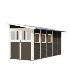 Abri Adossé En Bois Vitrifié Gris 8m² Wandlitz 5 - Karibu -Boutique De Jardin abri adosse en bois vitrifie gris 8m wandlitz 5 karibu 2