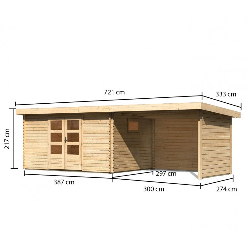Abri De Jardin 11,49m² En Bois Massif 40mm Trittau 5 Avec Appentis 330cm, Paroi Arrière Et Latérale – Karibu 4 Abri De Jardin 11,49m² En Bois Massif 40mm Trittau 5 Avec Appentis 330cm, Paroi Arrière Et Latérale – Karibu – Image 2