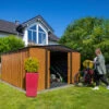 Abri De Jardin 11,58m² Toit Double Pente En Acier Galvanisé Aspect Bois Spacemaker -Boutique De Jardin abri de jardin 1158m toit double pente en acier galvanise aspect bois spacemaker