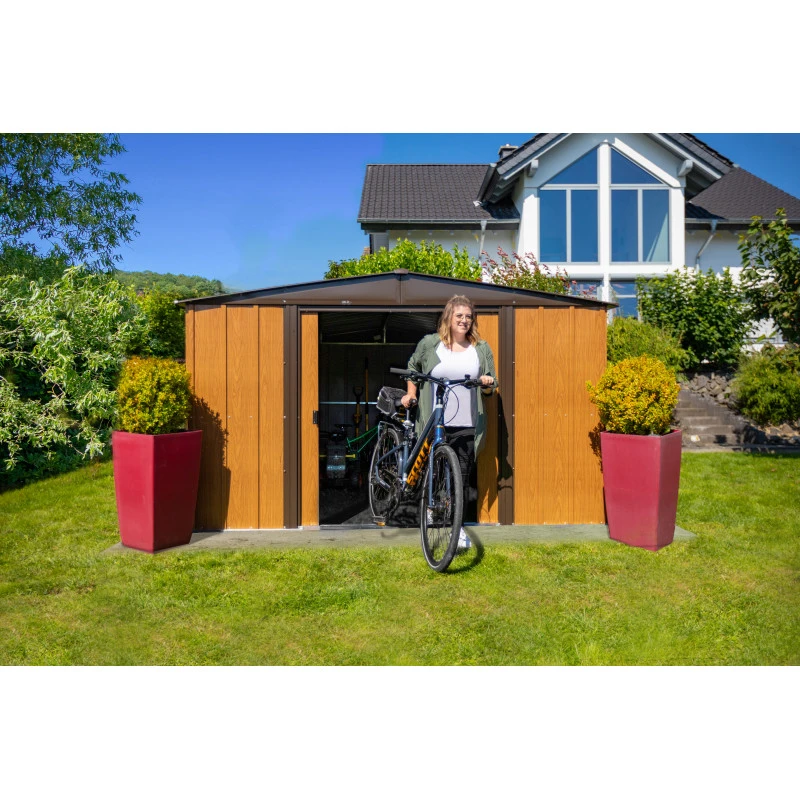 Abri De Jardin 11,58m² Toit Double Pente En Acier Galvanisé Aspect Bois Spacemaker 7 Abri De Jardin 11,58m² Toit Double Pente En Acier Galvanisé Aspect Bois Spacemaker – Image 5