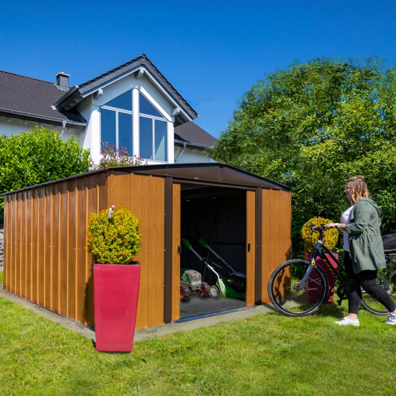 Abri De Jardin 11,58m² Toit Double Pente En Acier Galvanisé Aspect Bois Spacemaker 3 Abri De Jardin 11,58m² Toit Double Pente En Acier Galvanisé Aspect Bois Spacemaker