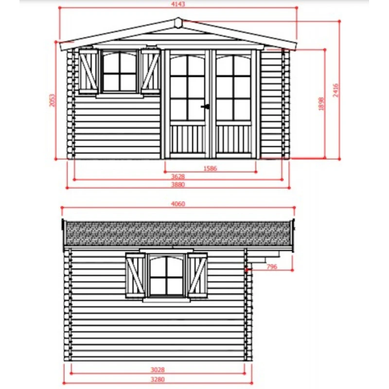 Abri De Jardin 12,73m² En Sapin Blanc FSC 40mm CHAMONIX + Shingles Rouges - SOLID 4 Abri De Jardin 12,73m² En Sapin Blanc FSC 40mm CHAMONIX + Shingles Rouges - SOLID – Image 2