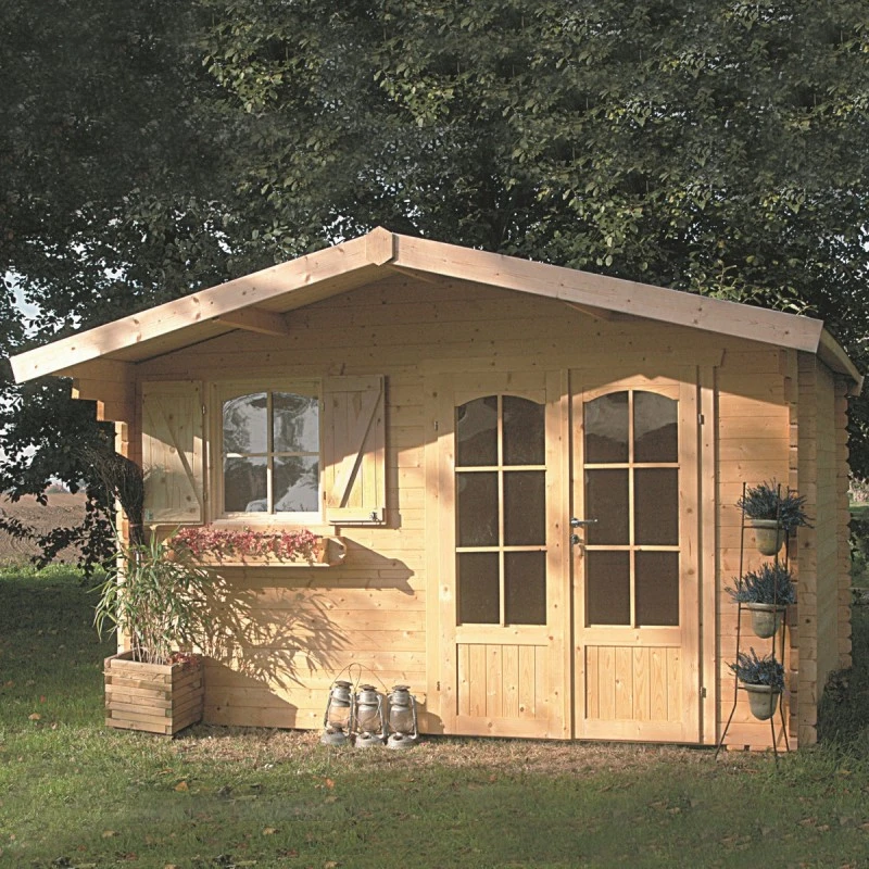 Abri De Jardin 12,73m² En Sapin Blanc FSC 40mm CHAMONIX + Shingles Rouges - SOLID 3 Abri De Jardin 12,73m² En Sapin Blanc FSC 40mm CHAMONIX + Shingles Rouges - SOLID