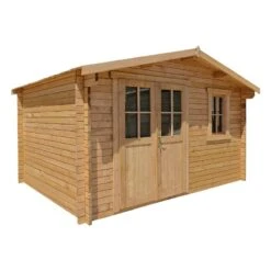 Abri En Bois Massif 12m² PLUS 28mm Traité Teinté Marron Gardy Shelter -Boutique De Jardin abri de jardin 12m en bois massif autoclave teinte marron madriers 28mm gardy shelter 1