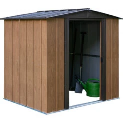 Abri De Jardin 2,93m² Toit Double Pente En Acier Galvanisé Aspect Bois Spacemaker -Boutique De Jardin abri de jardin 293m toit double pente en acier galvanise aspect bois spacemaker 1