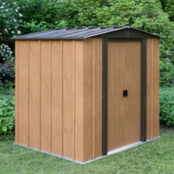 Abri De Jardin 2,93m² Toit Double Pente En Acier Galvanisé Aspect Bois Spacemaker -Boutique De Jardin abri de jardin 293m toit double pente en acier galvanise aspect bois spacemaker 2