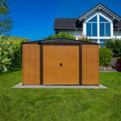 Abri De Jardin 7,14m² Toit Double Pente En Acier Galvanisé Aspect Bois Spacemaker -Boutique De Jardin abri de jardin 714m toit double pente en acier galvanise aspect bois spacemaker 1