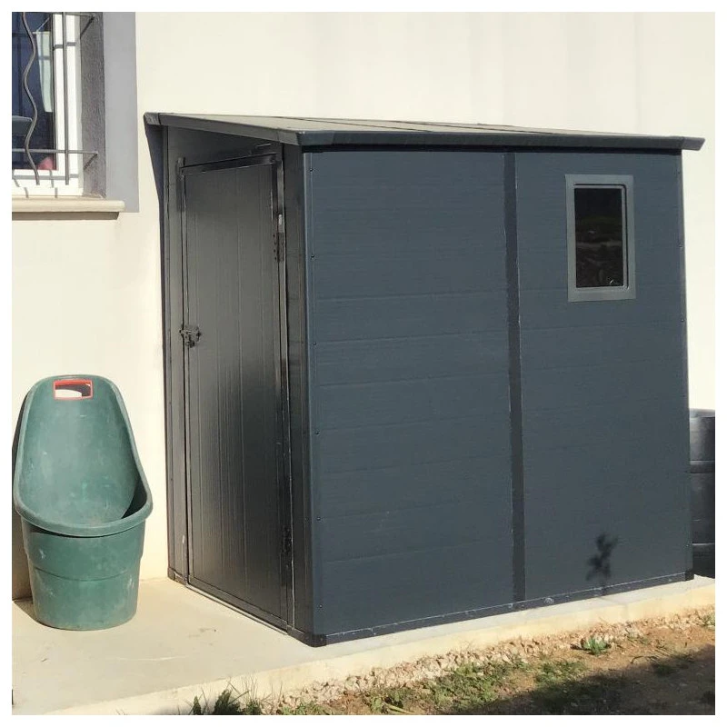 Abri De Jardin Adossé En Résine Anthracite 2,09m² + Kit De Fondation - JOBU 5 Abri De Jardin Adossé En Résine Anthracite 2,09m² + Kit De Fondation - JOBU – Image 3