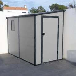 Abri De Jardin Adossé En Résine Gris Clair 3,55m² + Kit De Fondation - JOBU -Boutique De Jardin abri de jardin adosse en resine anthracite 353m kit de fondation jobu 2