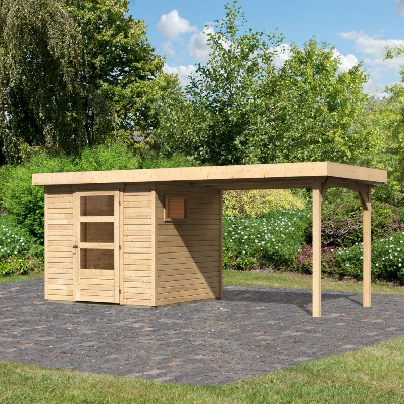 Abri De Jardin En Bois 4,62m² Freiburg 2 Avec Appentis De 2,80 M - Karibu 3 Abri De Jardin En Bois 4,62m² Freiburg 2 Avec Appentis De 2,80 M - Karibu