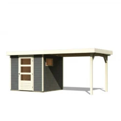 Abri De Jardin En Bois Gris Terre 4,62m² Freiburg 2 Avec Appentis De 2,80 M - Karibu -Boutique De Jardin abri de jardin en bois gris terre 462m freiburg 2 avec appentis de 280 m karibu 2