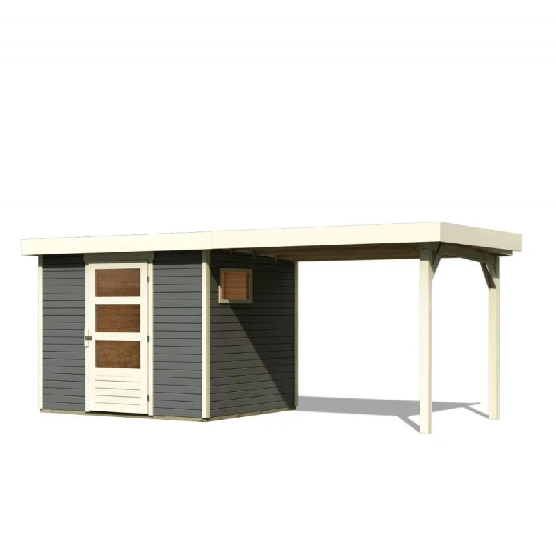 Abri De Jardin En Bois Gris Terre 5,25m² Avec Appentis De 2,80 M Freiburg 3 - Karibu 4 Abri De Jardin En Bois Gris Terre 5,25m² Avec Appentis De 2,80 M Freiburg 3 - Karibu – Image 2