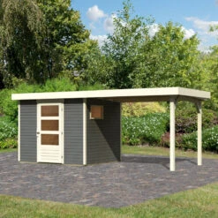 Abri De Jardin En Bois Gris Terre 5,25m² Avec Appentis De 2,80 M Freiburg 3 - Karibu