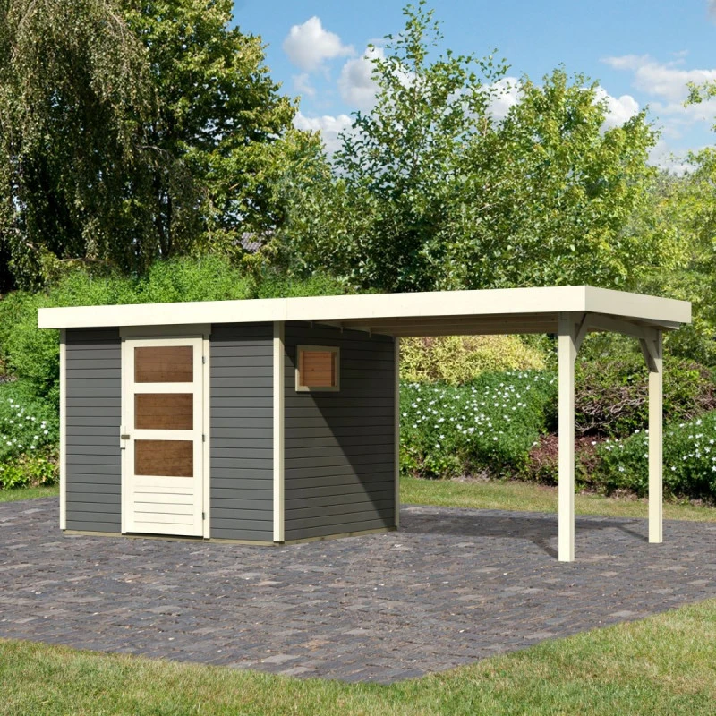 Abri De Jardin En Bois Gris Terre 5,25m² Avec Appentis De 2,80 M Freiburg 3 - Karibu 3 Abri De Jardin En Bois Gris Terre 5,25m² Avec Appentis De 2,80 M Freiburg 3 - Karibu