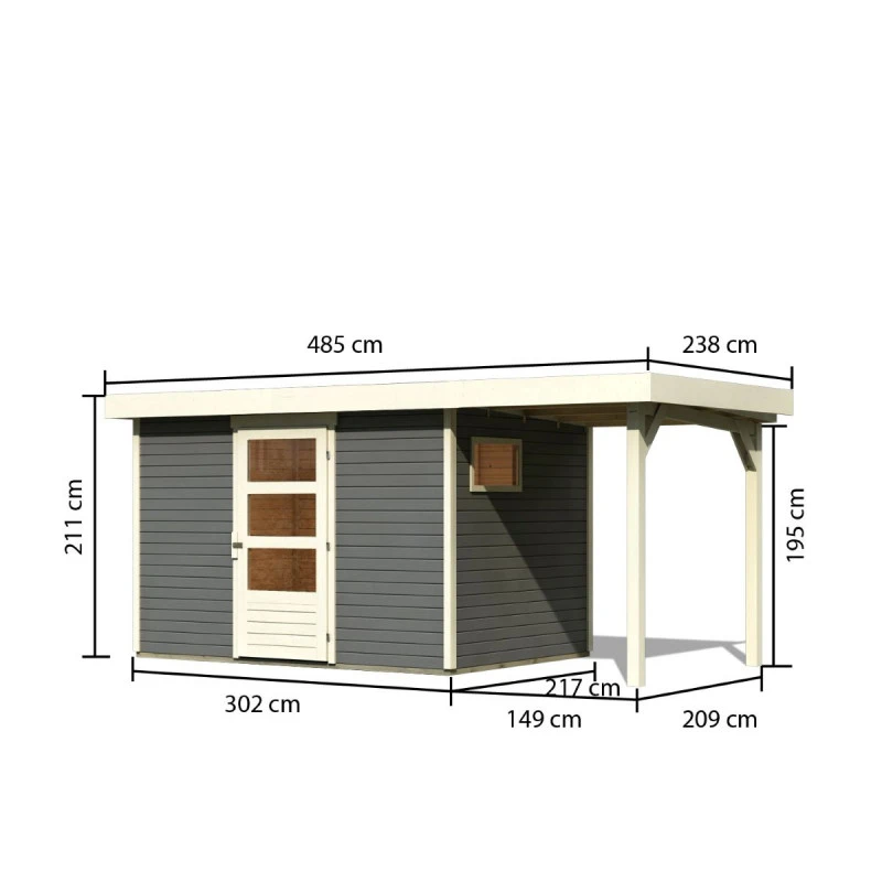 Abri De Jardin En Bois Gris Terre 6,55m² Avec Appentis De 1,50 M Freiburg 4 - Karibu 4 Abri De Jardin En Bois Gris Terre 6,55m² Avec Appentis De 1,50 M Freiburg 4 - Karibu – Image 2