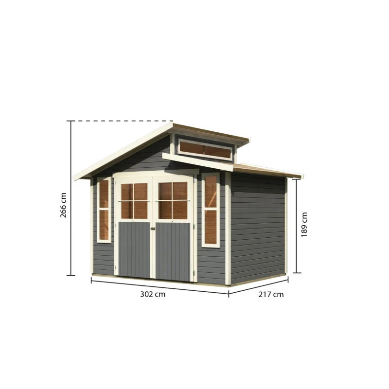 Abri De Jardin En Bois Gris Terre 6,55m² Avec Toit En Gradins - Grauburg 6 - Karibu 4 Abri De Jardin En Bois Gris Terre 6,55m² Avec Toit En Gradins - Grauburg 6 - Karibu – Image 2