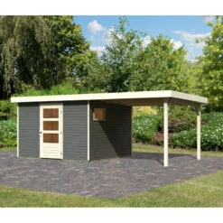 Abri De Jardin En Bois Gris Terre 9,24m² Freiburg 6 Avec Appentis De 2,80 M - Karibu