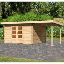 Abri De Jardin En Bois Massif 10,60m² Bastrup 7 Avec Appentis 200cm – Karibu