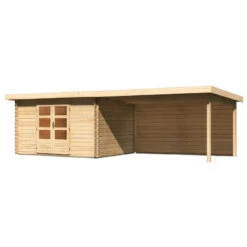 Abri De Jardin En Bois Massif 10,60m² Bastrup 7 Avec Appentis 400cm Et Paroi Arrière – Karibu -Boutique De Jardin abri de jardin en bois massif 1060m bastrup 7 avec appentis 400cm et paroi arriere woodfeeling 2