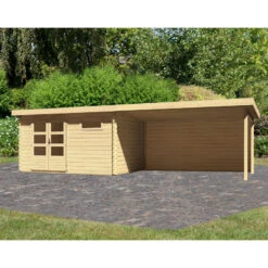 Abri De Jardin En Bois Massif 11,49m² Bastrup 8 Avec Appentis 400cm Et Paroi Arrière – Karibu