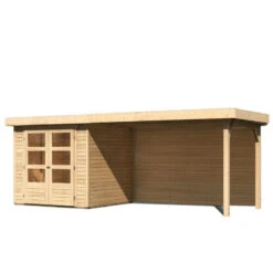 Abri De Jardin En Bois Massif 4,62m² Askola 2 Avec Appentis 280cm Et Paroi Arrière – Karibu -Boutique De Jardin abri de jardin en bois massif 462m askola 2 avec appentis 280cm et paroi arriere woodfeeling 2