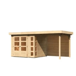 Abri De Jardin En Bois Massif 5,25m² Kerko 3 Avec Appentis 240cm Et Paroi Arrière – Karibu -Boutique De Jardin abri de jardin en bois massif 525m kerko 3 avec appentis 240cm et paroi arriere woodfeeling 2