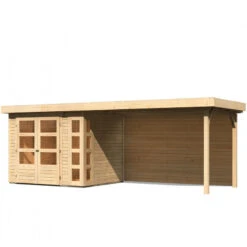 Abri De Jardin En Bois Massif 5,25m² Kerko 3 Avec Appentis 280cm Et Paroi Arrière – Karibu -Boutique De Jardin abri de jardin en bois massif 525m kerko 3 avec appentis 280cm et paroi arriere woodfeeling 2