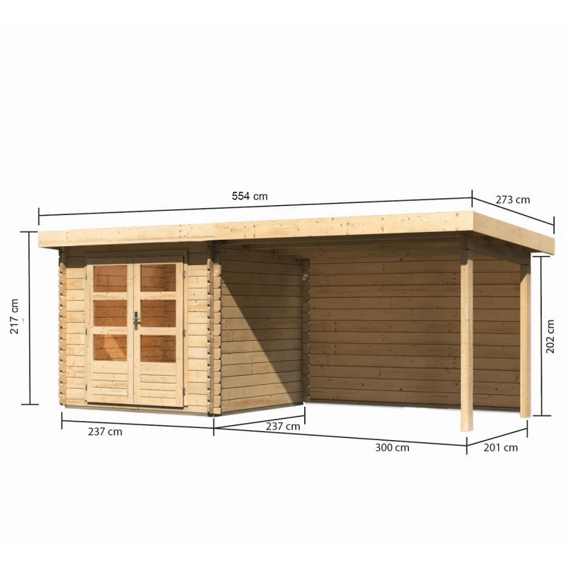 Abri De Jardin En Bois Massif 5,62m² Bastrup 2 Avec Appentis 300cm Et Paroi Arrière – Karibu 4 Abri De Jardin En Bois Massif 5,62m² Bastrup 2 Avec Appentis 300cm Et Paroi Arrière – Karibu – Image 2