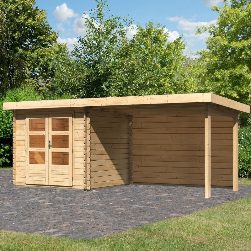 Abri De Jardin En Bois Massif 5,62m² Bastrup 2 Avec Appentis 300cm Et Paroi Arrière – Karibu 3 Abri De Jardin En Bois Massif 5,62m² Bastrup 2 Avec Appentis 300cm Et Paroi Arrière – Karibu