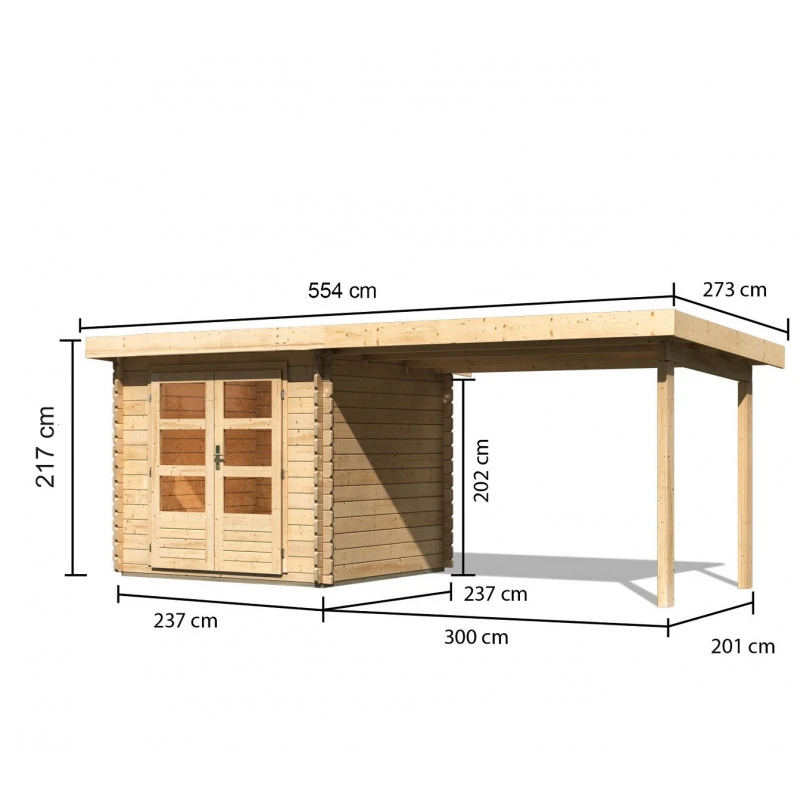 Abri De Jardin En Bois Massif 5,62m² Bastrup 2 Avec Appentis 300cm – Karibu 4 Abri De Jardin En Bois Massif 5,62m² Bastrup 2 Avec Appentis 300cm – Karibu – Image 2