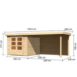 Abri De Jardin En Bois Massif 5,95m² Askola 3,5 Avec Appentis 280cm Et Paroi Arrière – Karibu -Boutique De Jardin abri de jardin en bois massif 595m askola 35 avec appentis 280cm et paroi arriere woodfeeling 1