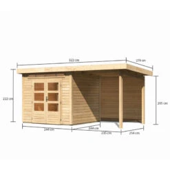 Abri De Jardin En Bois Massif 5,95m² Kandern 3 Avec Appentis 235cm Et Paroi Arrière – Karibu -Boutique De Jardin abri de jardin en bois massif 595m kandern 3 avec appentis 235cm et paroi arriere woodfeeling 1