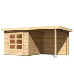 Abri De Jardin En Bois Massif 5,95m² Kandern 3 Avec Appentis 235cm Et Paroi Arrière – Karibu -Boutique De Jardin abri de jardin en bois massif 595m kandern 3 avec appentis 235cm et paroi arriere woodfeeling 2