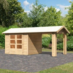 Abri De Jardin En Bois Massif 5,95m² Theres 3 Avec Un Auvent – Karibu -Boutique De Jardin abri de jardin en bois massif 595m theres 3 avec un auvent karibu 1