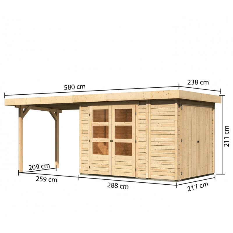 Abri De Jardin En Bois Massif 6,25m² Retola 2 Avec Armoire Intégrée Et Appentis 280cm – Karibu 4 Abri De Jardin En Bois Massif 6,25m² Retola 2 Avec Armoire Intégrée Et Appentis 280cm – Karibu – Image 2