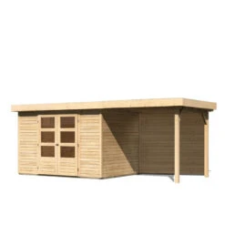 Abri De Jardin En Bois Massif 6,55m² Askola 4 Avec Appentis 240cm Et Paroi Arrière – Karibu -Boutique De Jardin abri de jardin en bois massif 655m askola 4 avec appentis 240cm et paroi arriere woodfeeling 2
