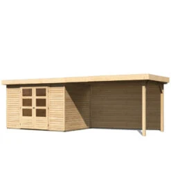 Abri De Jardin En Bois Massif 6,55m² Askola 4 Avec Appentis 280cm Et Paroi Arrière – Karibu -Boutique De Jardin abri de jardin en bois massif 655m askola 4 avec appentis 280cm et paroi arriere woodfeeling 2