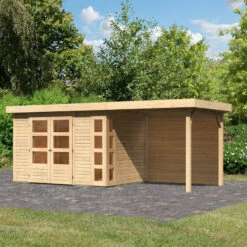 Abri De Jardin En Bois Massif 6,55m² Kerko 4 Avec Appentis 240cm Et Paroi Arrière – Karibu