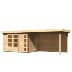 Abri De Jardin En Bois Massif 6,55m² Kerko 4 Avec Appentis 280cm Et Paroi Arrière – Karibu -Boutique De Jardin abri de jardin en bois massif 655m kerko 4 avec appentis 280cm et paroi arriere woodfeeling 2