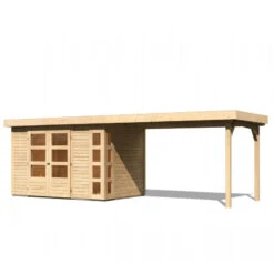 Abri De Jardin En Bois Massif 6,55m² Kerko 4 Avec Appentis 280cm – Karibu -Boutique De Jardin abri de jardin en bois massif 655m kerko 4 avec appentis 280cm woodfeeling 2