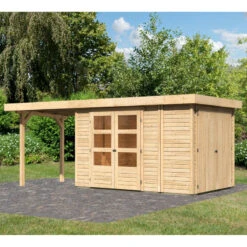 Abri De Jardin En Bois Massif 6,92m² Retola 3 Avec Armoire Intégrée Et Appentis 240cm – Karibu