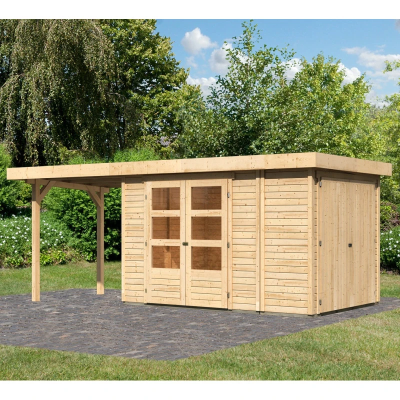 Abri De Jardin En Bois Massif 6,92m² Retola 3 Avec Armoire Intégrée Et Appentis 240cm – Karibu 3 Abri De Jardin En Bois Massif 6,92m² Retola 3 Avec Armoire Intégrée Et Appentis 240cm – Karibu