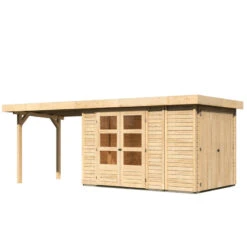 Abri De Jardin En Bois Massif 6,92m² Retola 3 Avec Armoire Intégrée Et Appentis 280cm – Karibu -Boutique De Jardin abri de jardin en bois massif 692m retola 3 avec armoire integree et appentis 280cm woodfeeling 2