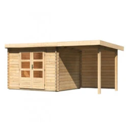 Abri De Jardin En Bois Massif 7,04m² Bastrup 3 Avec Appentis 200cm Et Paroi Arrière – Karibu -Boutique De Jardin abri de jardin en bois massif 704m bastrup 3 avec appentis 200cm et paroi arriere woodfeeling 2
