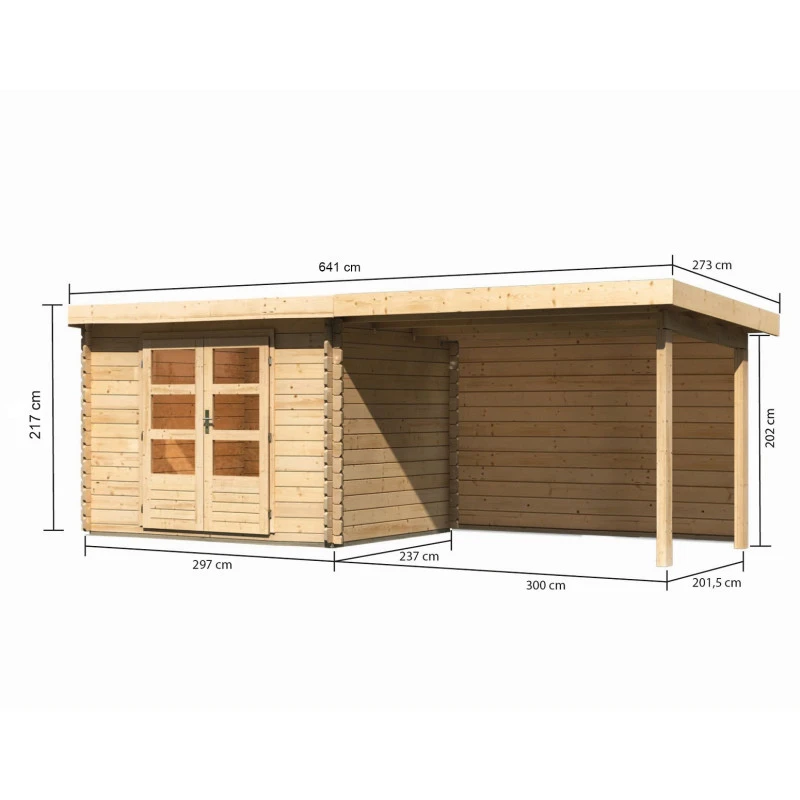 Abri De Jardin En Bois Massif 7,04m² Bastrup 3 Avec Appentis 300cm Et Paroi Arrière – Karibu 4 Abri De Jardin En Bois Massif 7,04m² Bastrup 3 Avec Appentis 300cm Et Paroi Arrière – Karibu – Image 2