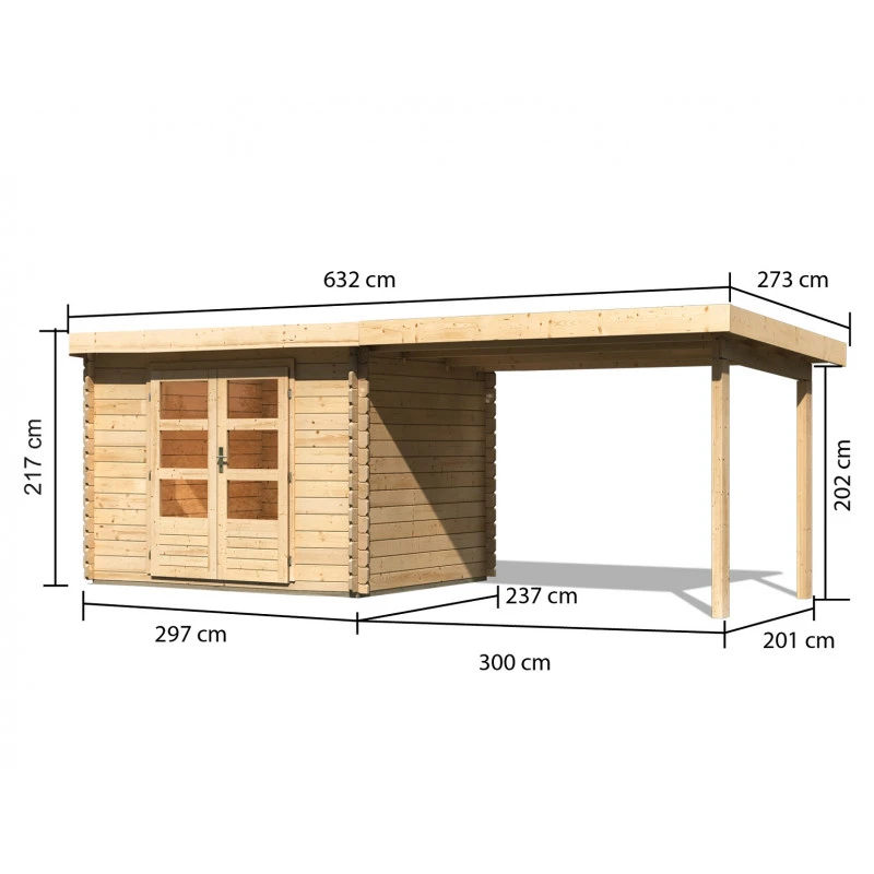 Abri De Jardin En Bois Massif 7,04m² Bastrup 3 Avec Appentis 300cm – Karibu 4 Abri De Jardin En Bois Massif 7,04m² Bastrup 3 Avec Appentis 300cm – Karibu – Image 2