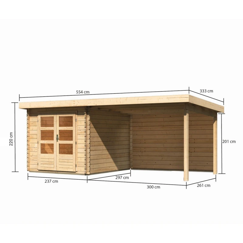 Abri De Jardin En Bois Massif 7,04m² Bastrup 4 Avec Appentis 300cm Et Paroi Arrière – Karibu 4 Abri De Jardin En Bois Massif 7,04m² Bastrup 4 Avec Appentis 300cm Et Paroi Arrière – Karibu – Image 2