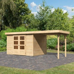Abri De Jardin En Bois Massif 7,43m² Askola 5 Avec Appentis 240cm – Karibu