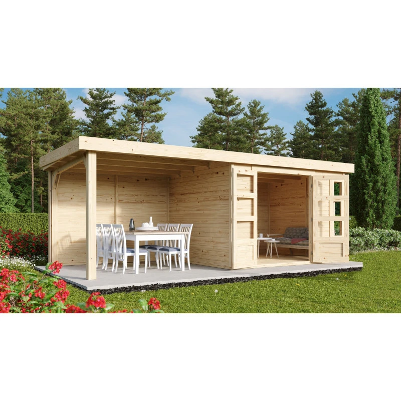 Abri De Jardin En Bois Massif 7,43m² Kerko 5 Avec Appentis 240cm Et Paroi Arrière – Karibu 4 Abri De Jardin En Bois Massif 7,43m² Kerko 5 Avec Appentis 240cm Et Paroi Arrière – Karibu – Image 2