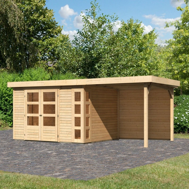 Abri De Jardin En Bois Massif 7,43m² Kerko 5 Avec Appentis 240cm Et Paroi Arrière – Karibu 3 Abri De Jardin En Bois Massif 7,43m² Kerko 5 Avec Appentis 240cm Et Paroi Arrière – Karibu
